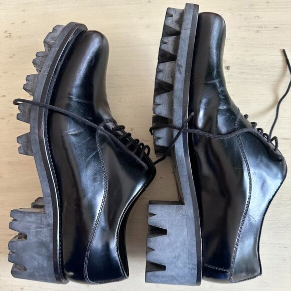 Prada Leather Oxfords Black Women's Size 37 (IT) - Picture 3 of 6